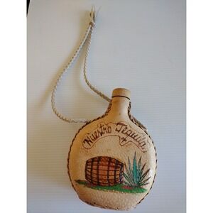 Canteen Leather Covered  Mexico / Tequila With Cap Braided Strap Colorful Graphi